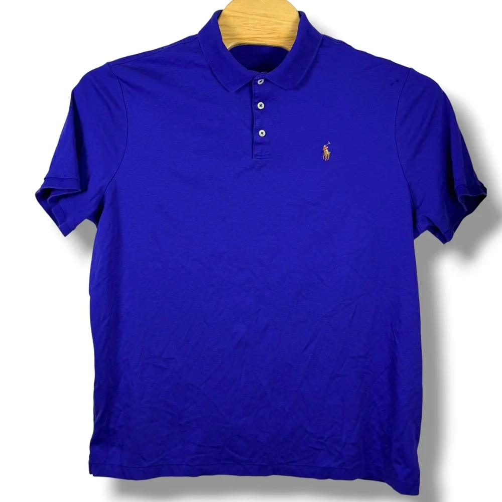 Polo Ralph Lauren Polo Shirt‎ Mens XXL Blue Classic Fit Cotton Flesh Pony Golf